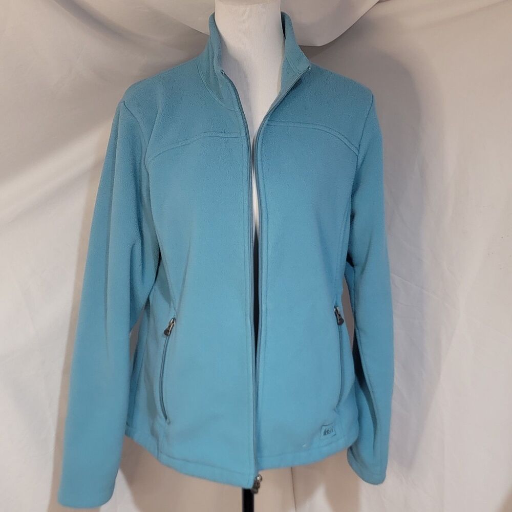 REI Womens Medium Polartec Fleece Jacket Blue Full Zip Pockets Outdoor Hiking